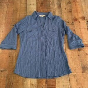 NWT Great Northwest blue 2 pocket button up 3/4 sleeve bubble shirt large
